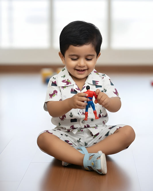 Kids Shirt & Short set - Purple Dainosaur