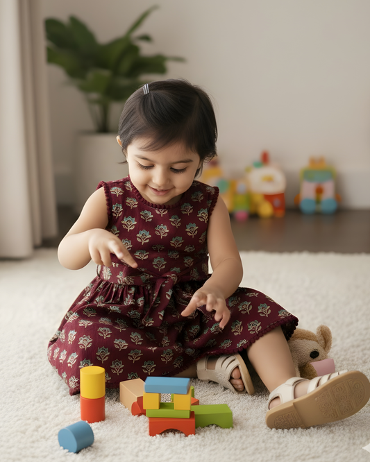 Baby Frock - Maroon Wine Flower