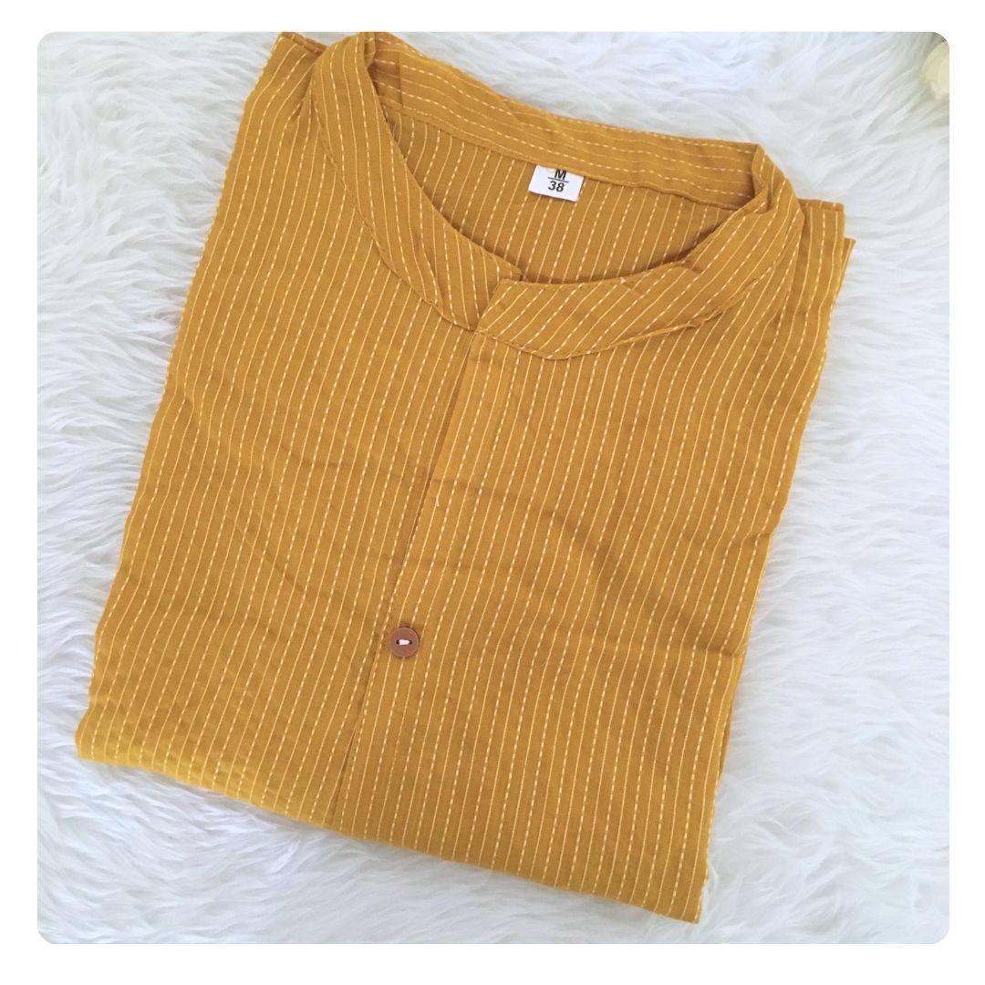 Katha Work - Dessert Yellow - Cord Set - Pure Cotton