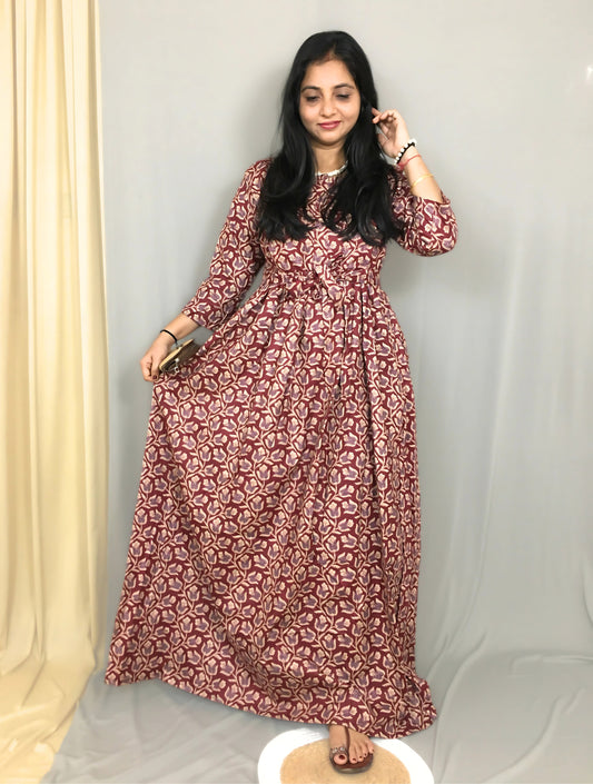 Tulip Flower - Maroon - Maternity Kurti with Feeding Zips - Cotton Flex - Thicker Fabric