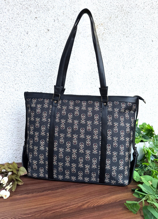 Black Ajrakh - Office & College Tote Bag with Laptop Compartment