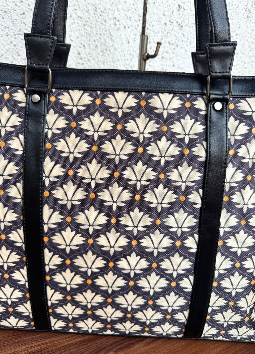 Black White Flower - Office & College Tote Bag with Laptop Compartment
