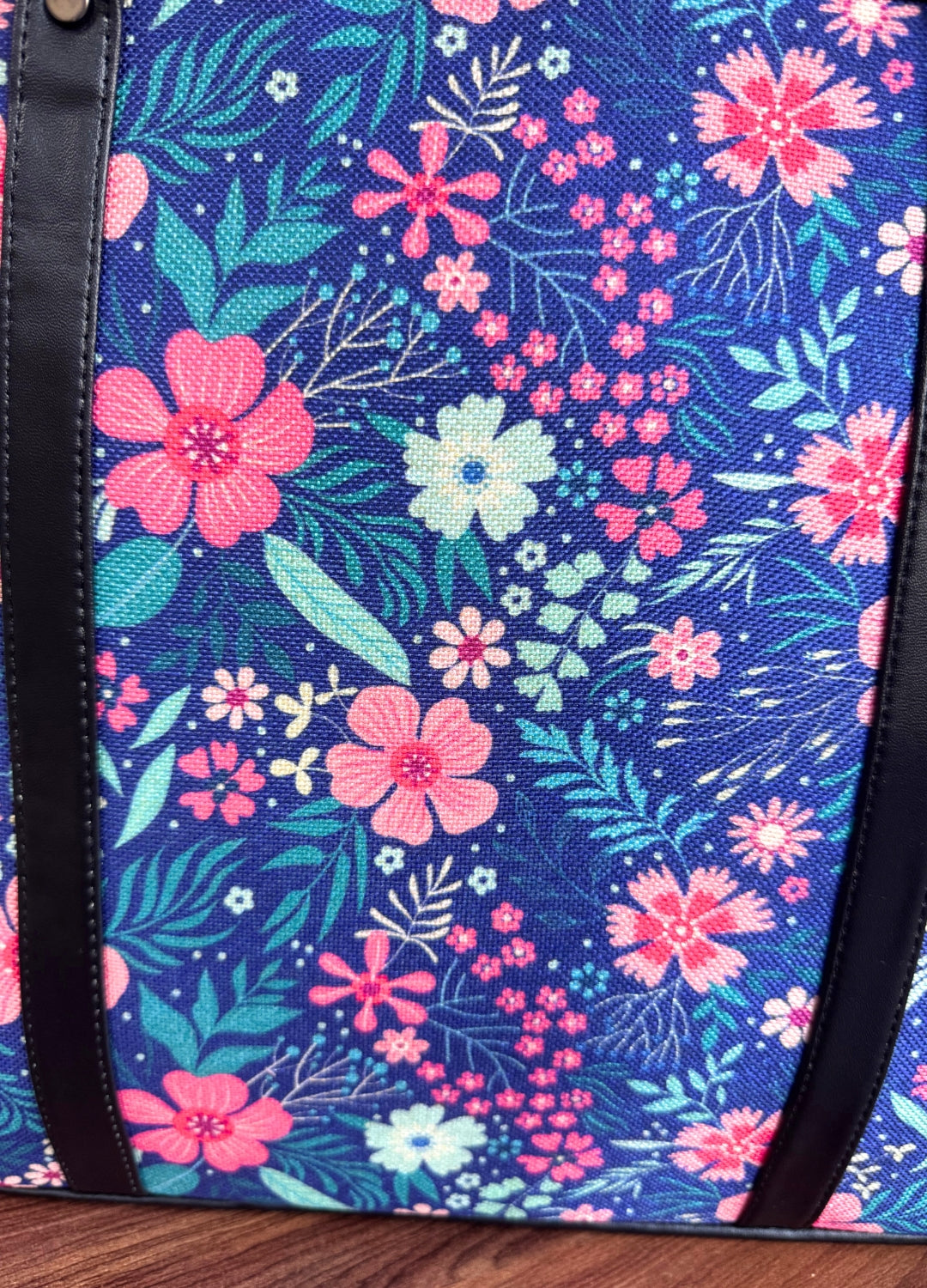 Blue Pink Flower - Office & College Tote Bag with Laptop Compartment