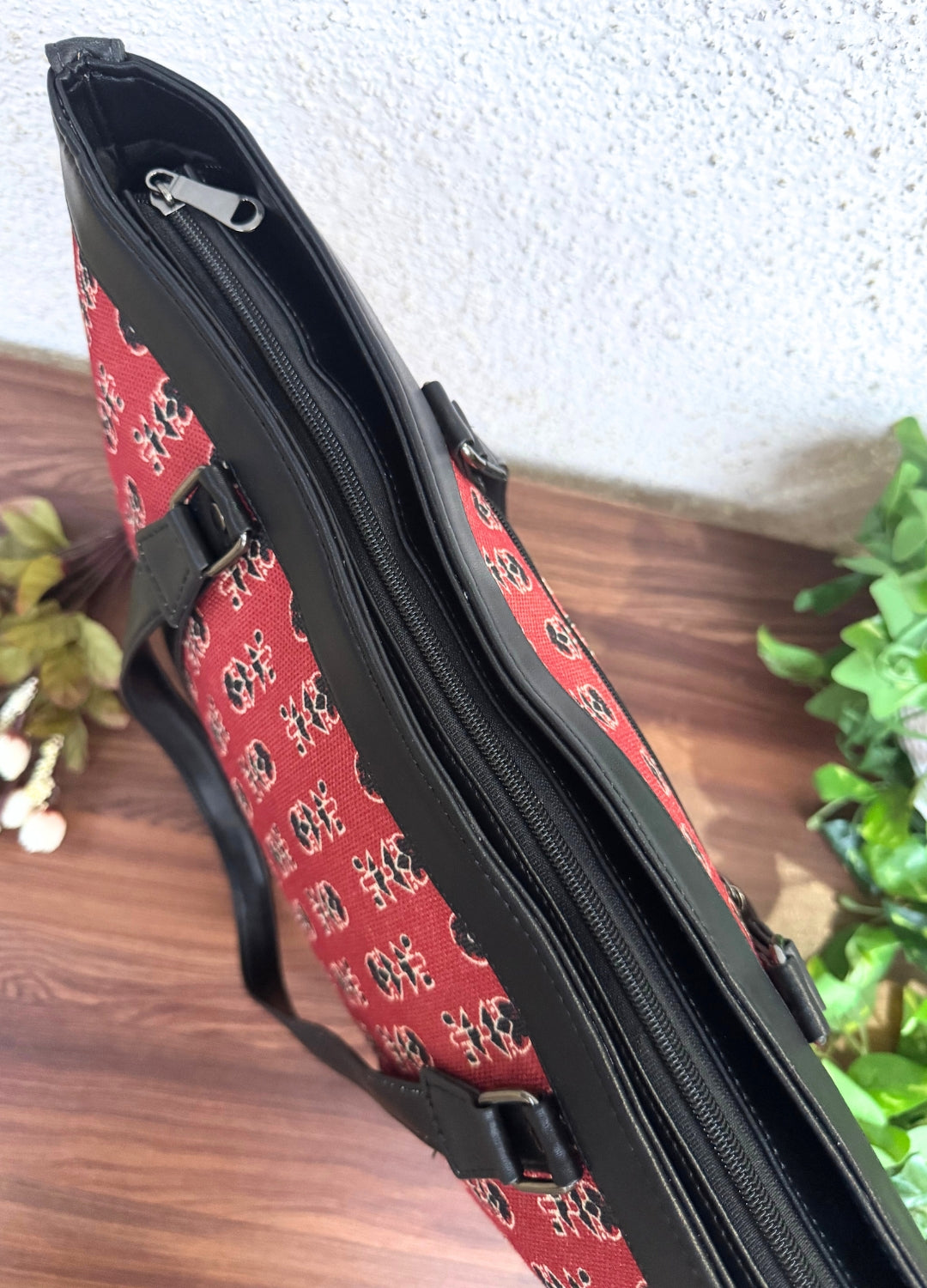 Maroon Ajrakh - Office & College Tote Bag with Laptop Compartment