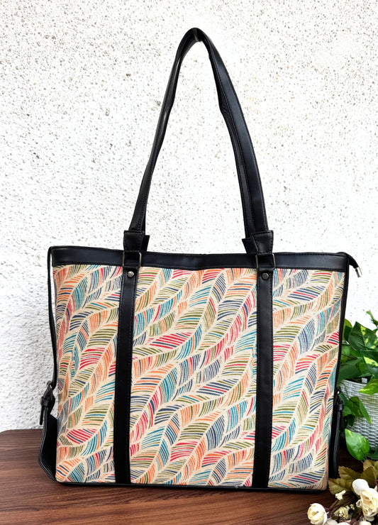 Multi Leaves - Office & College Tote Bag with Laptop Compartment