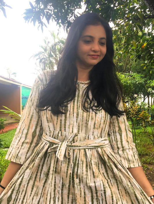 Tie Dye Shibori - Green - Maternity Kurti with Feeding Zips - Cotton Flex - Thicker Fabric