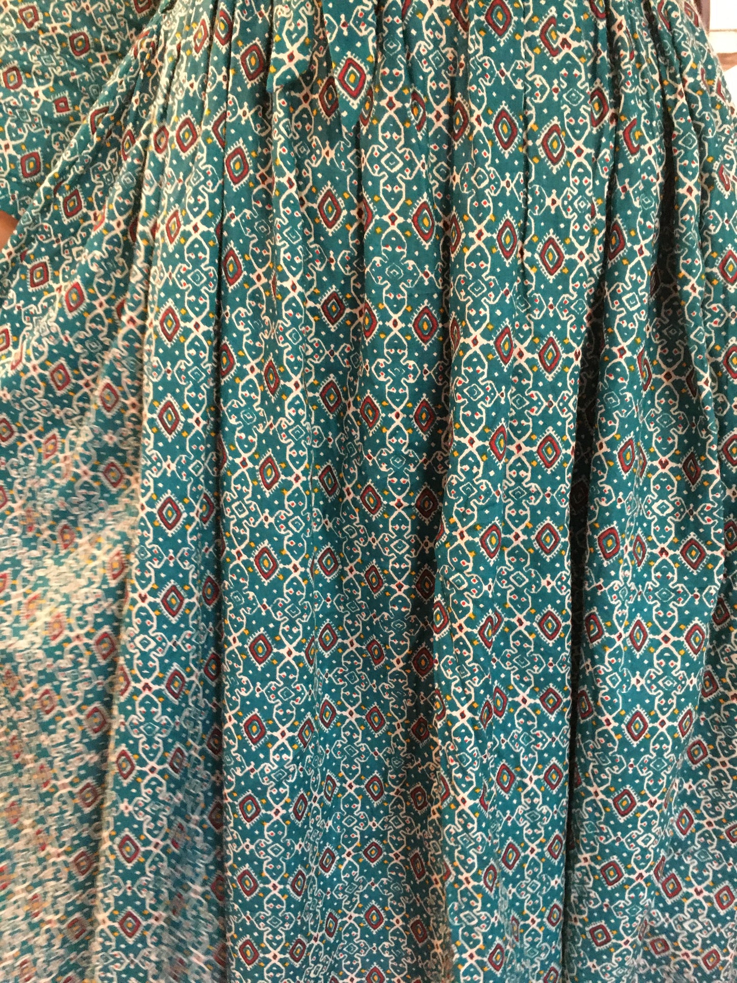 New York Style - Flared Dress - Maternity Suitable - Kalamkari Ajrakh - Firozi