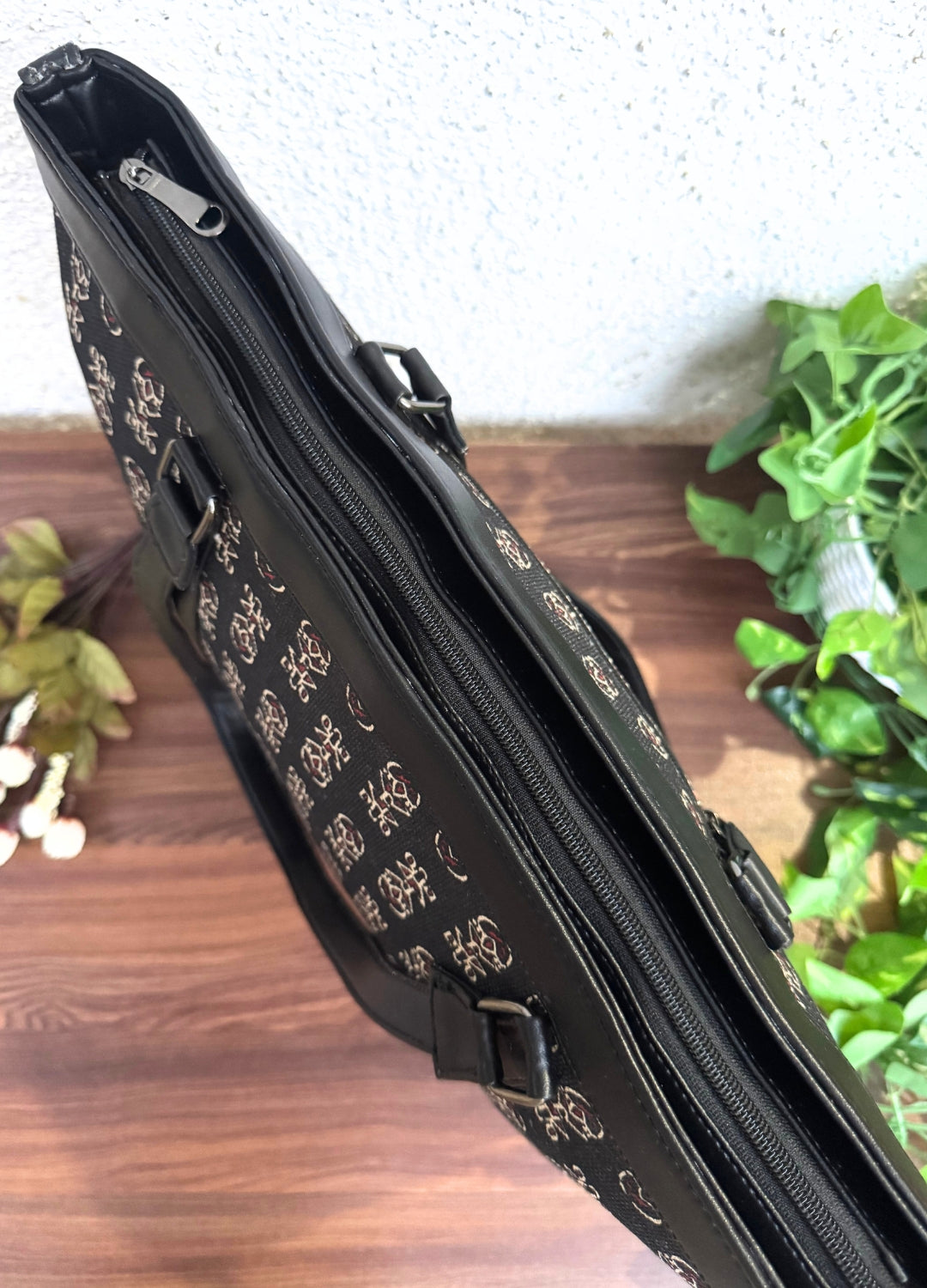 Black Ajrakh - Office & College Tote Bag with Laptop Compartment