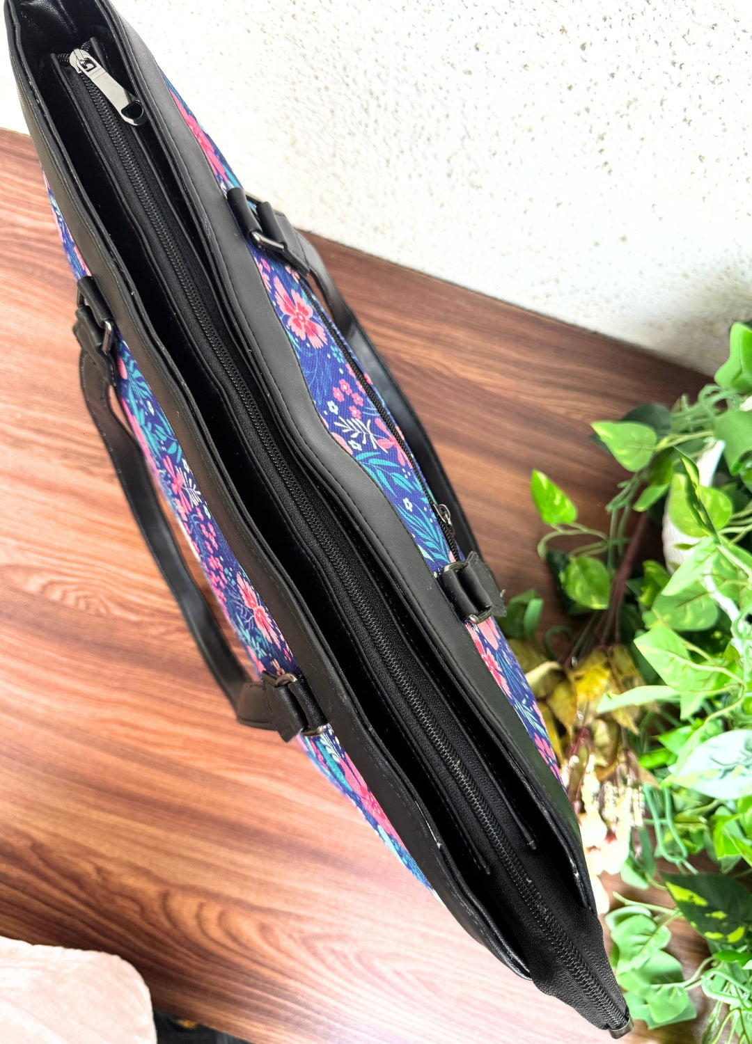 Blue Pink Flower - Office & College Tote Bag with Laptop Compartment