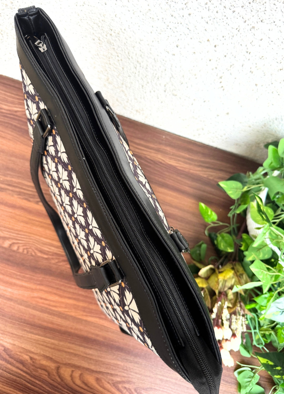 Black White Flower - Office & College Tote Bag with Laptop Compartment