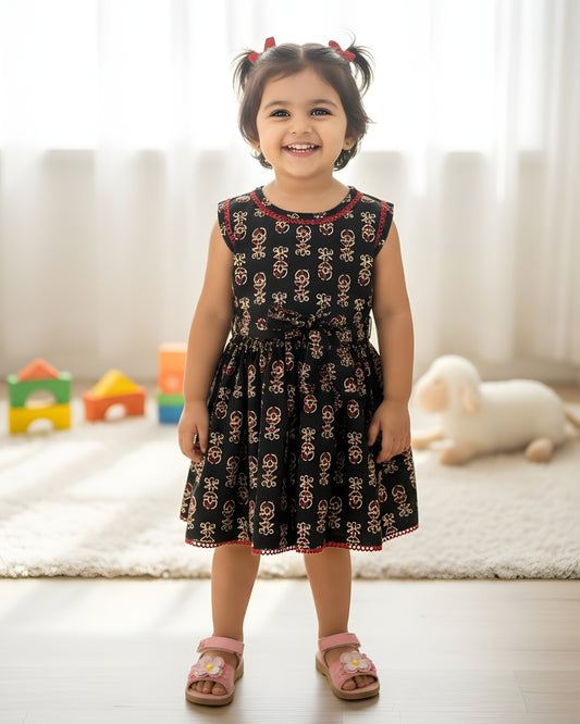 Baby Frock - Black Cream Ajrakh