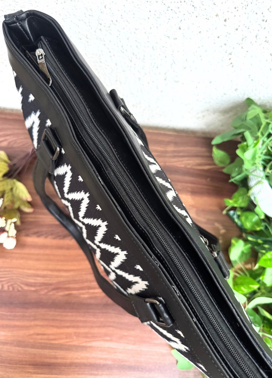 Black Zigzag - Office & College Tote Bag with Laptop Compartment