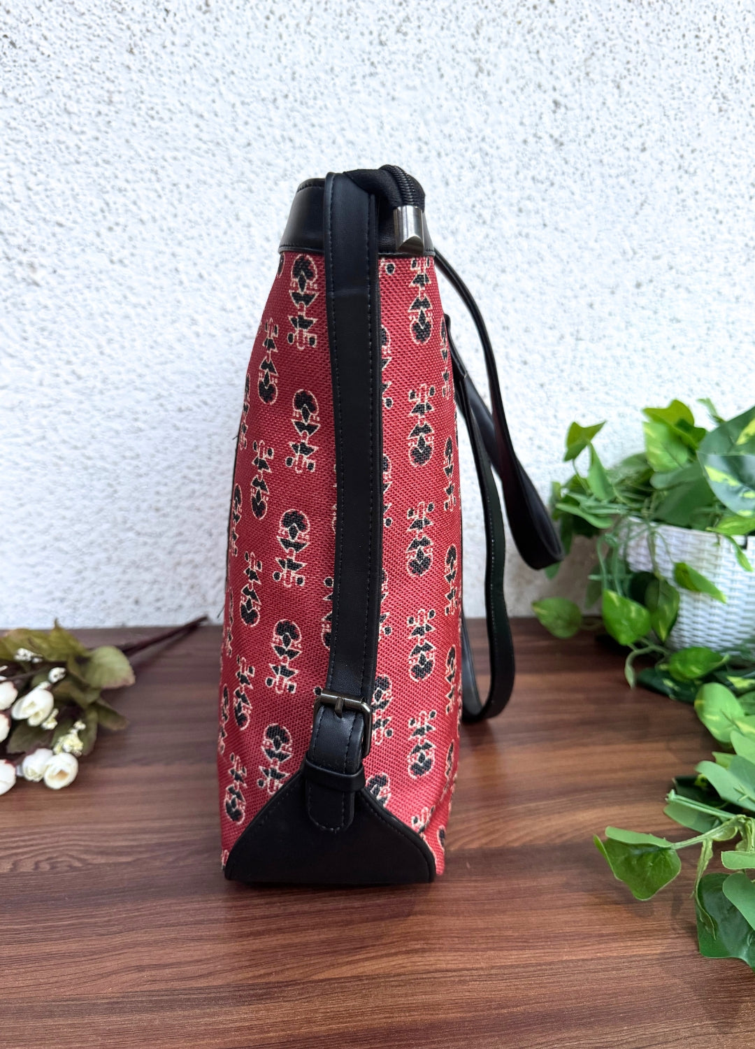 Maroon Ajrakh - Office & College Tote Bag with Laptop Compartment