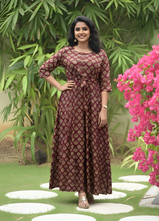 Sunflower - Wine - Maternity Kurti with Feeding Zips - Cotton Flex - Thicker Fabric