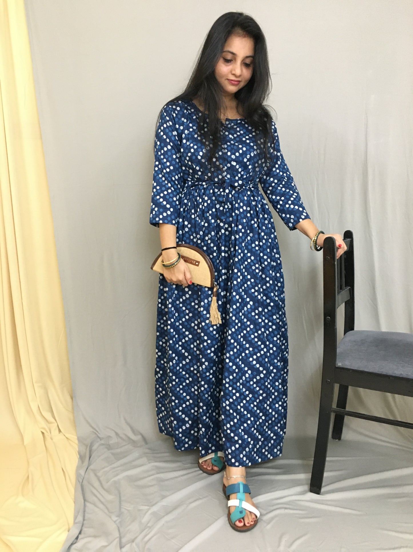 Blue White Polka Dots - Maternity Kurti with Feeding Zips