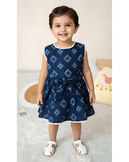 Baby Frock - Blue Square Bandhani
