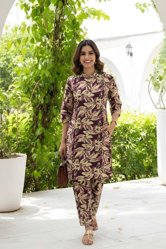 Knee Length - Purple Cream Jasmine - Cord Sets - Soft Rayon