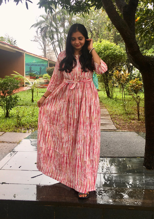 Tie Dye Shibori - Pink - Maternity Kurti with Feeding Zips - Cotton Flex - Thicker Fabric