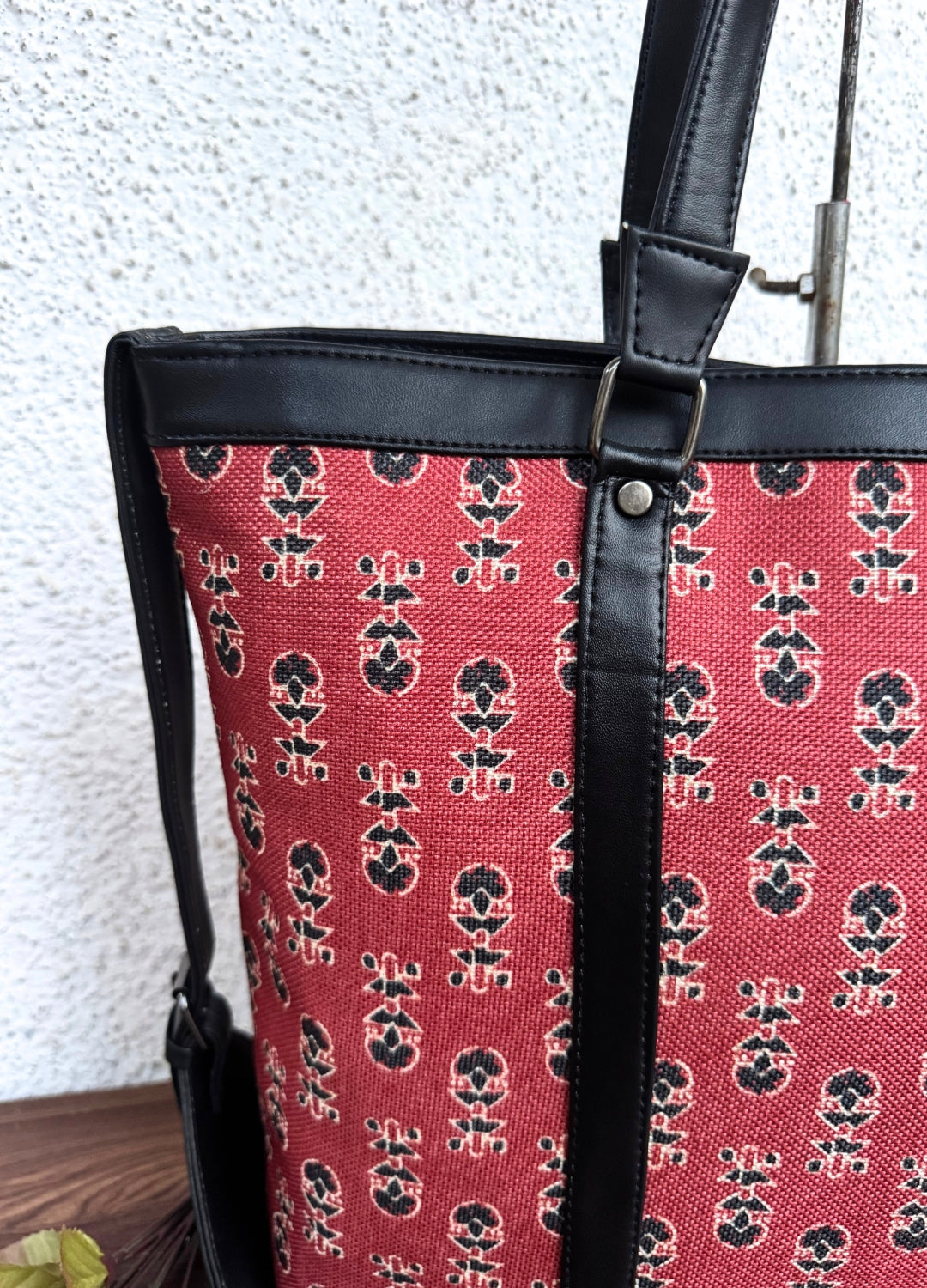 Maroon Ajrakh - Office & College Tote Bag with Laptop Compartment