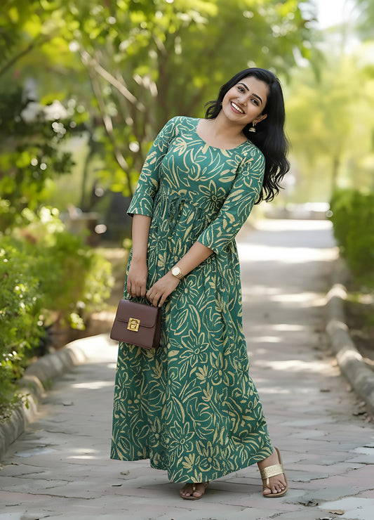 Flower Sketch - Sea Blue - Maternity Kurti with Feeding Zips - Soft Rayon