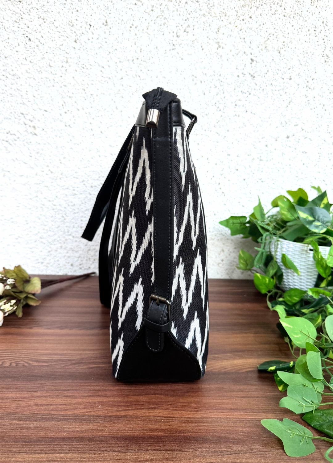 Black Zigzag - Office & College Tote Bag with Laptop Compartment