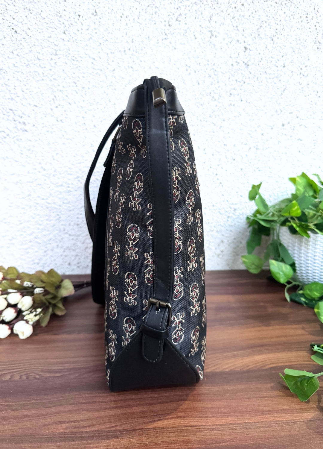 Black Ajrakh - Office & College Tote Bag with Laptop Compartment