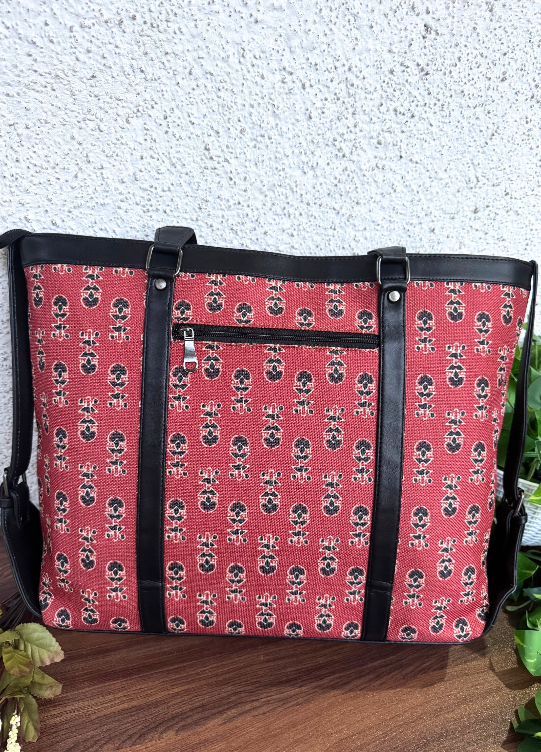 Maroon Ajrakh - Office & College Tote Bag with Laptop Compartment