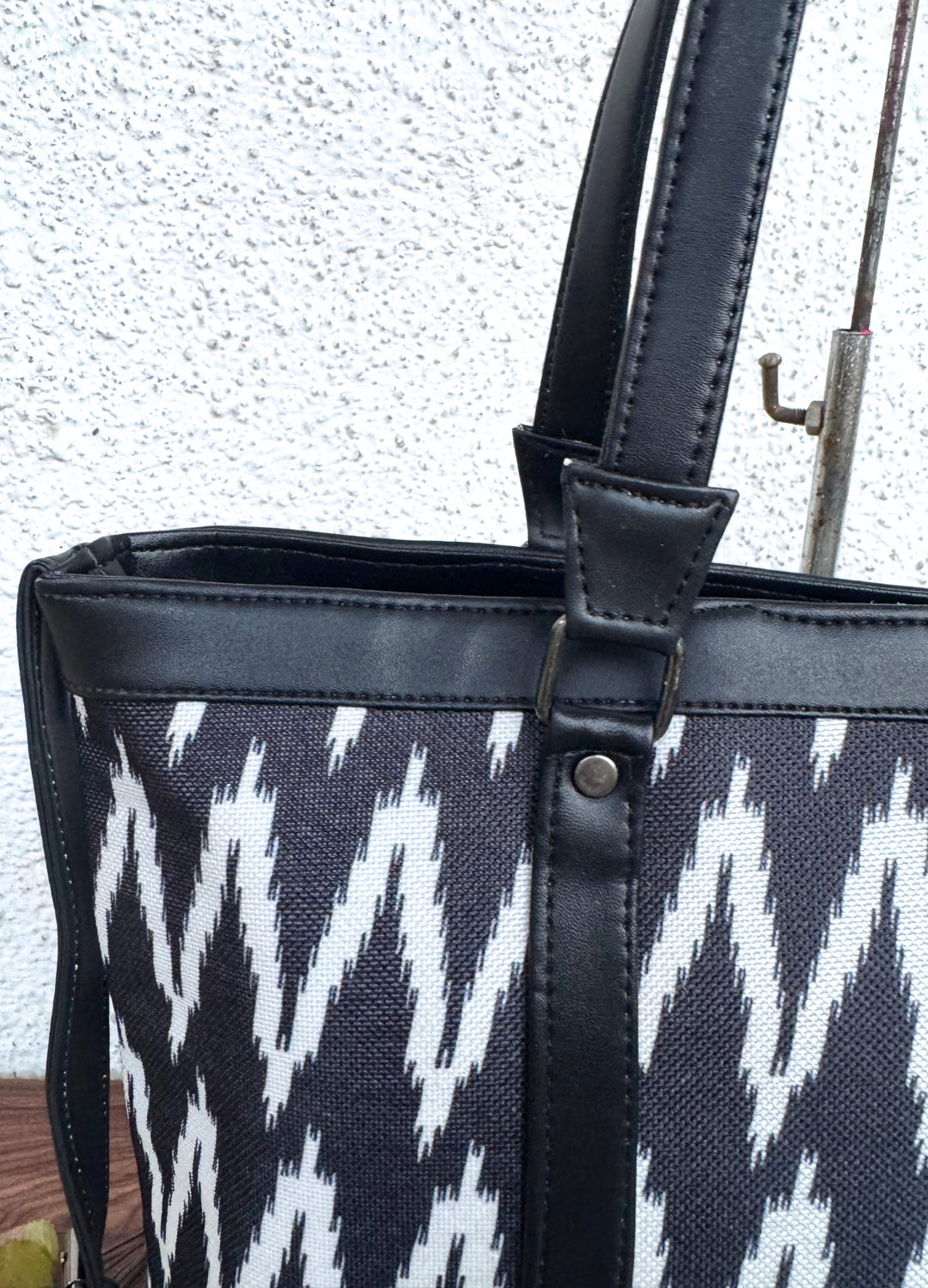 Black Zigzag - Office & College Tote Bag with Laptop Compartment