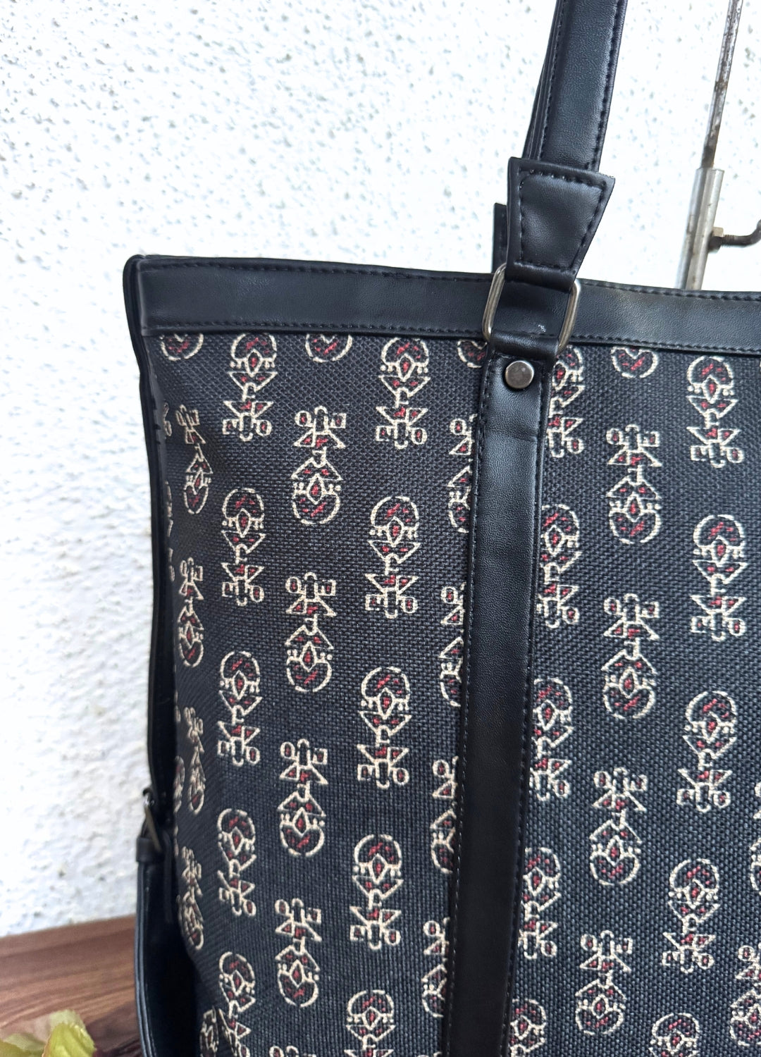 Black Ajrakh - Office & College Tote Bag with Laptop Compartment