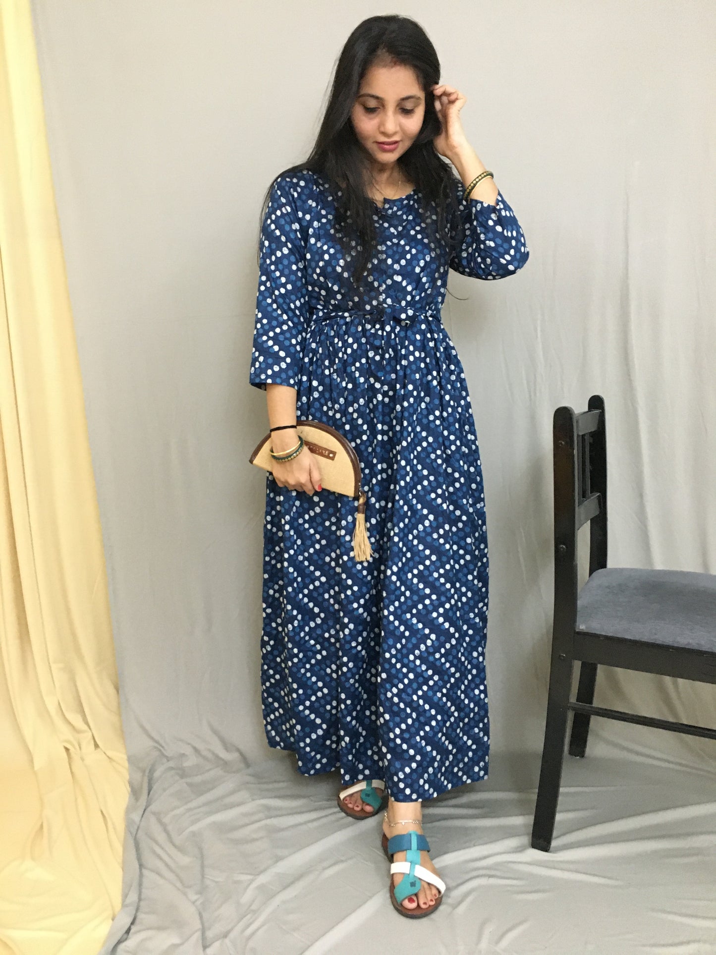 Blue White Polka Dots - Maternity Kurti with Feeding Zips