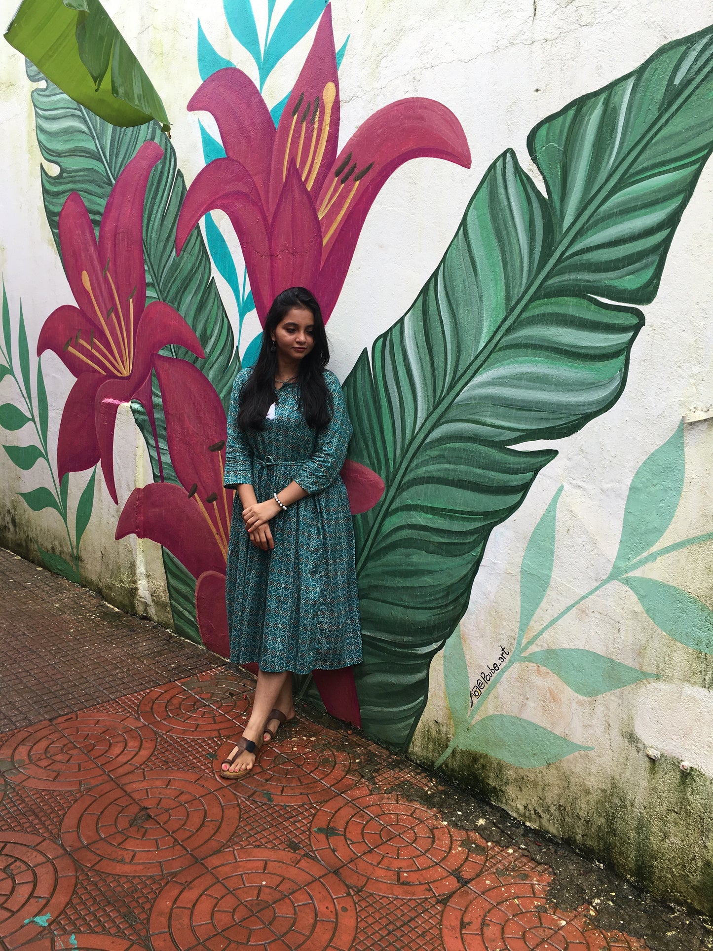 New York Style - Flared Dress - Maternity Suitable - Kalamkari Ajrakh - Firozi