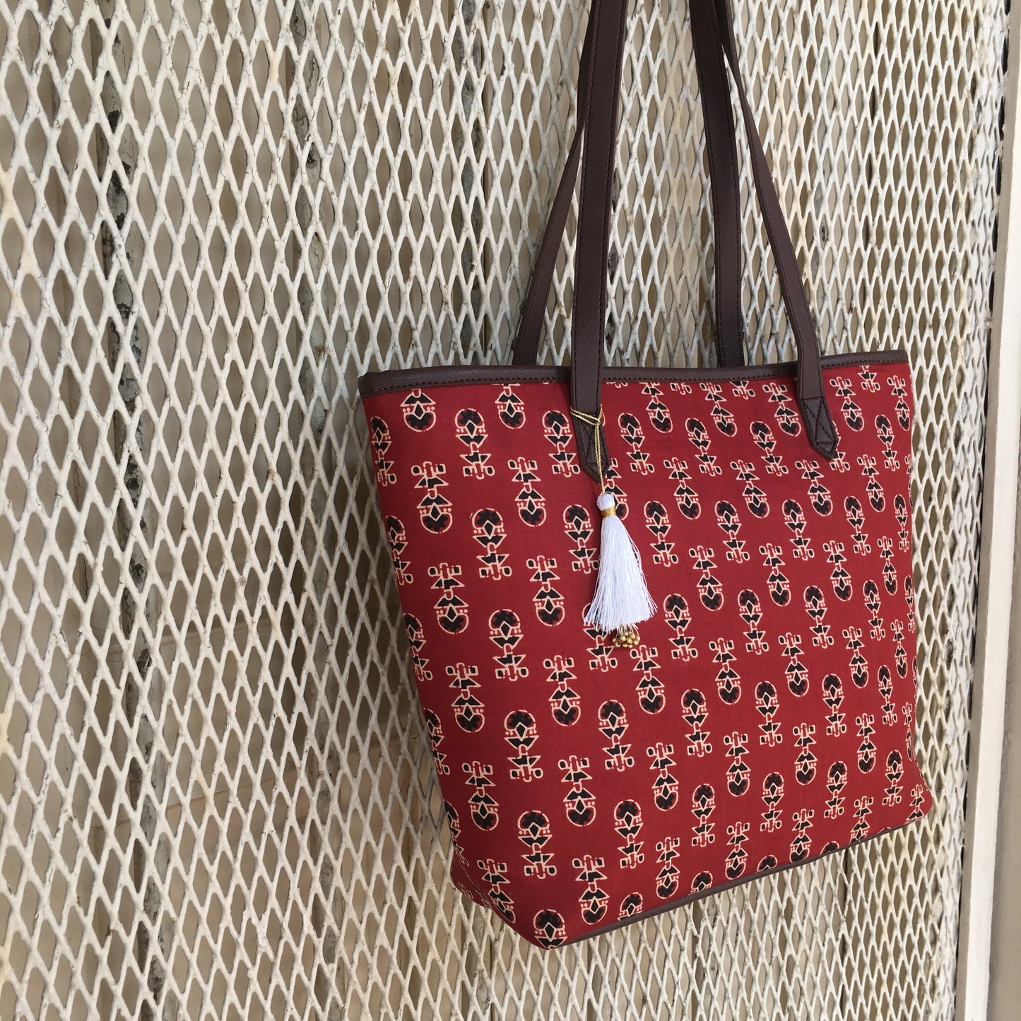 Maroon Ajrakh - Printed Tote Bag
