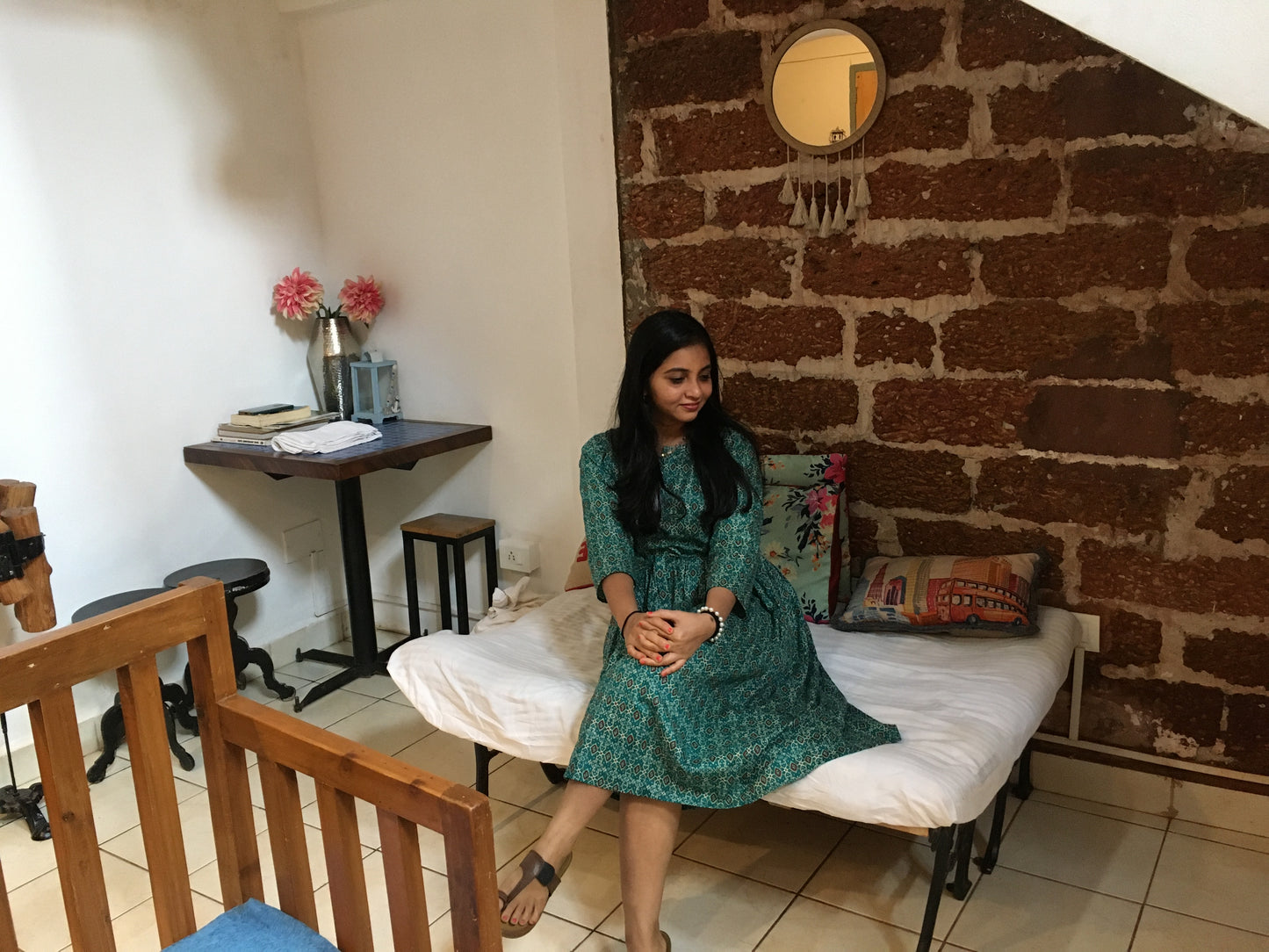 New York Style - Flared Dress - Maternity Suitable - Kalamkari Ajrakh - Firozi