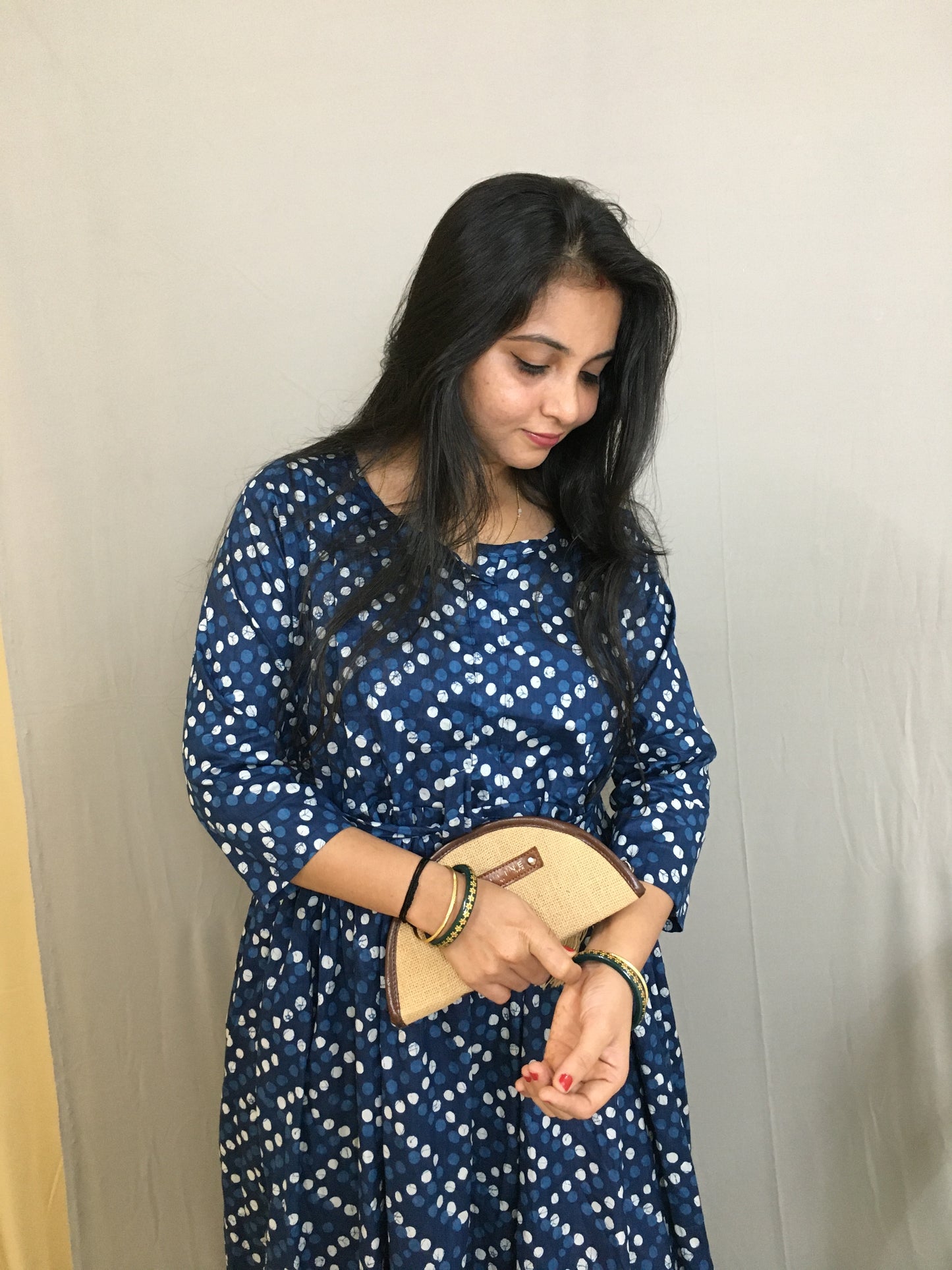Blue White Polka Dots - Maternity Kurti with Feeding Zips