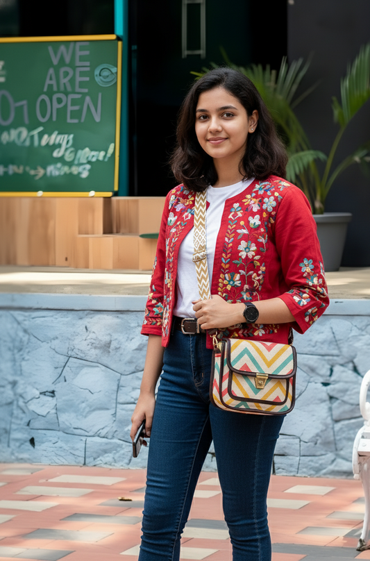 Feista - Multi Wave - 4 Zips - pockets sling bag with Aztec Belt