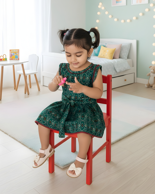 Baby Frock - Firozi Ajrakh