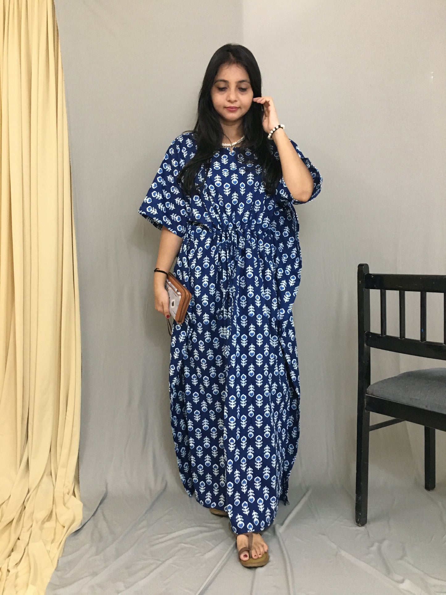 Maternity / Feeding Zips - Kaftan - Free Size - Pure Cotton - Dno - 40 - Blue