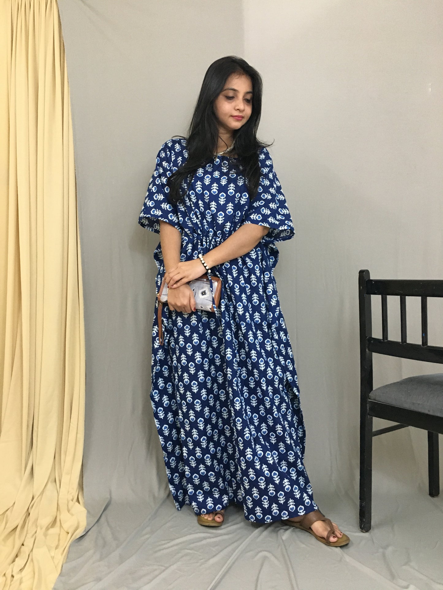 Maternity / Feeding Zips - Kaftan - Free Size - Pure Cotton - Dno - 40 - Blue