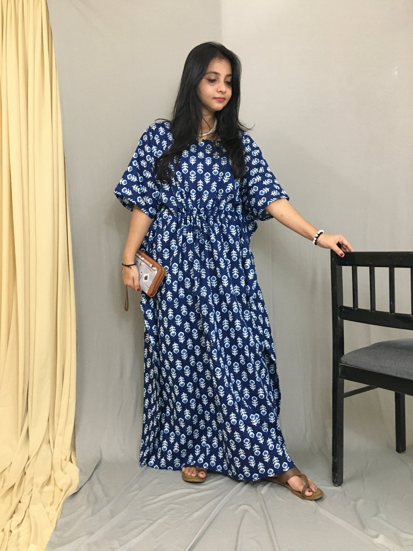 Maternity / Feeding Zips - Kaftan - Free Size - Pure Cotton - Dno - 40 - Blue