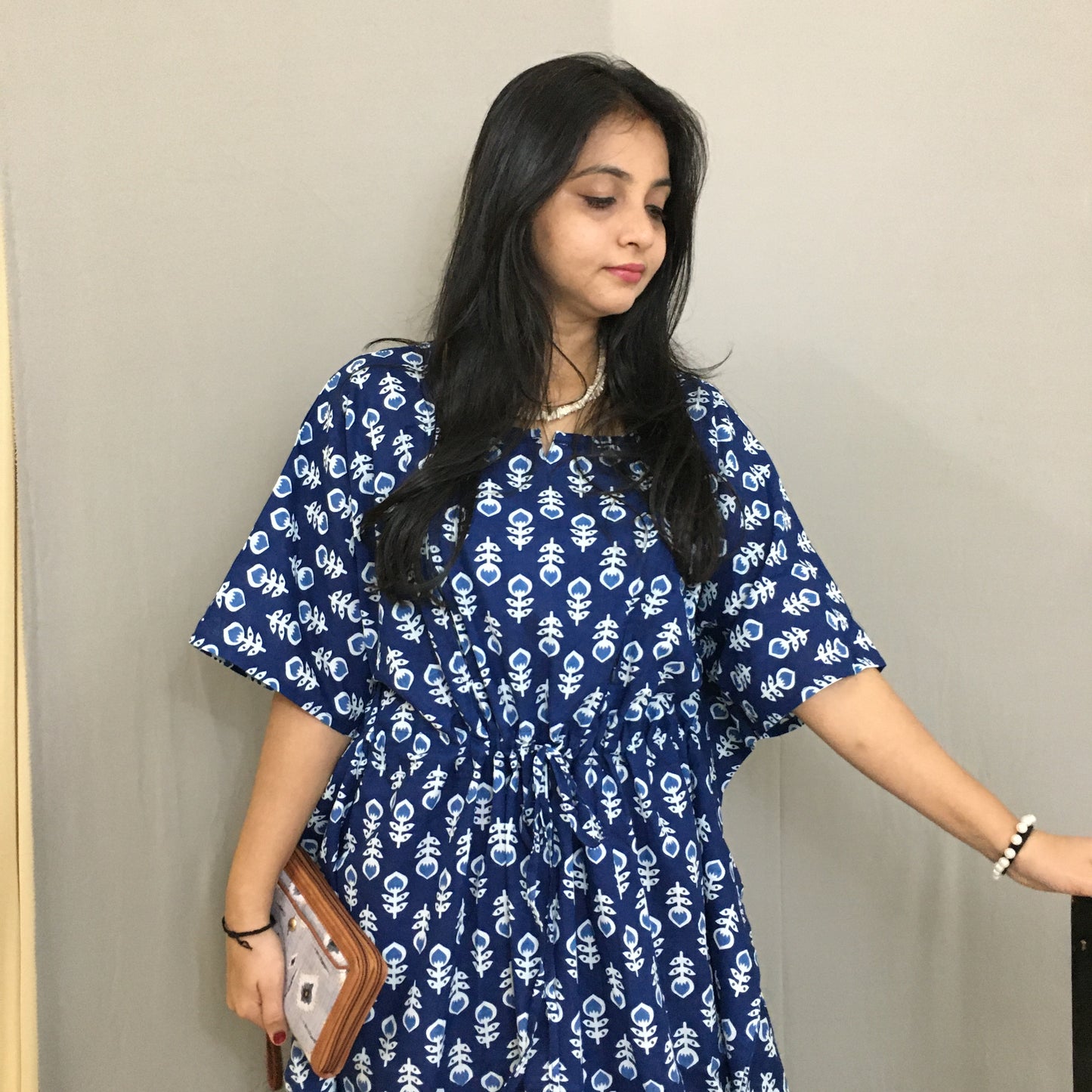 Maternity / Feeding Zips - Kaftan - Free Size - Pure Cotton - Dno - 40 - Blue