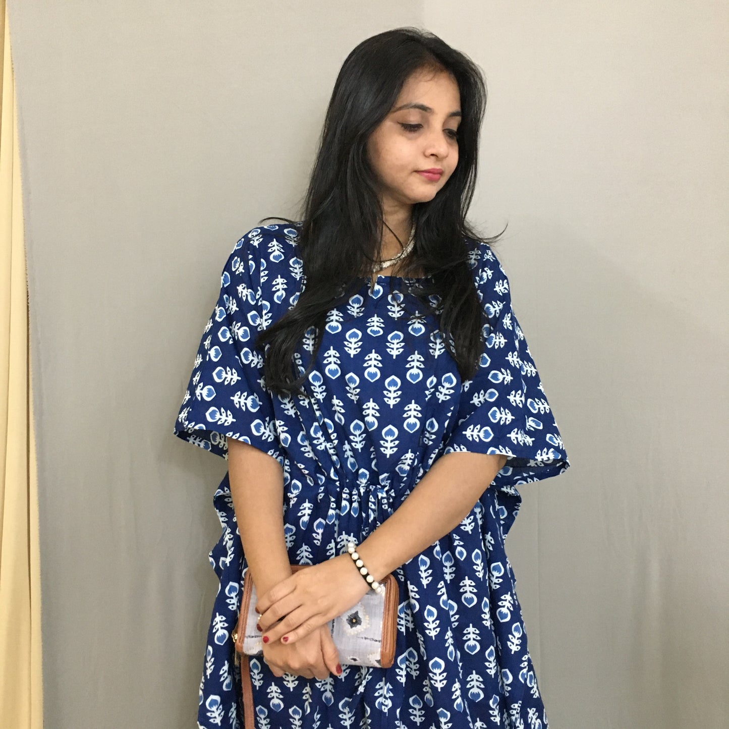 Maternity / Feeding Zips - Kaftan - Free Size - Pure Cotton - Dno - 40 - Blue