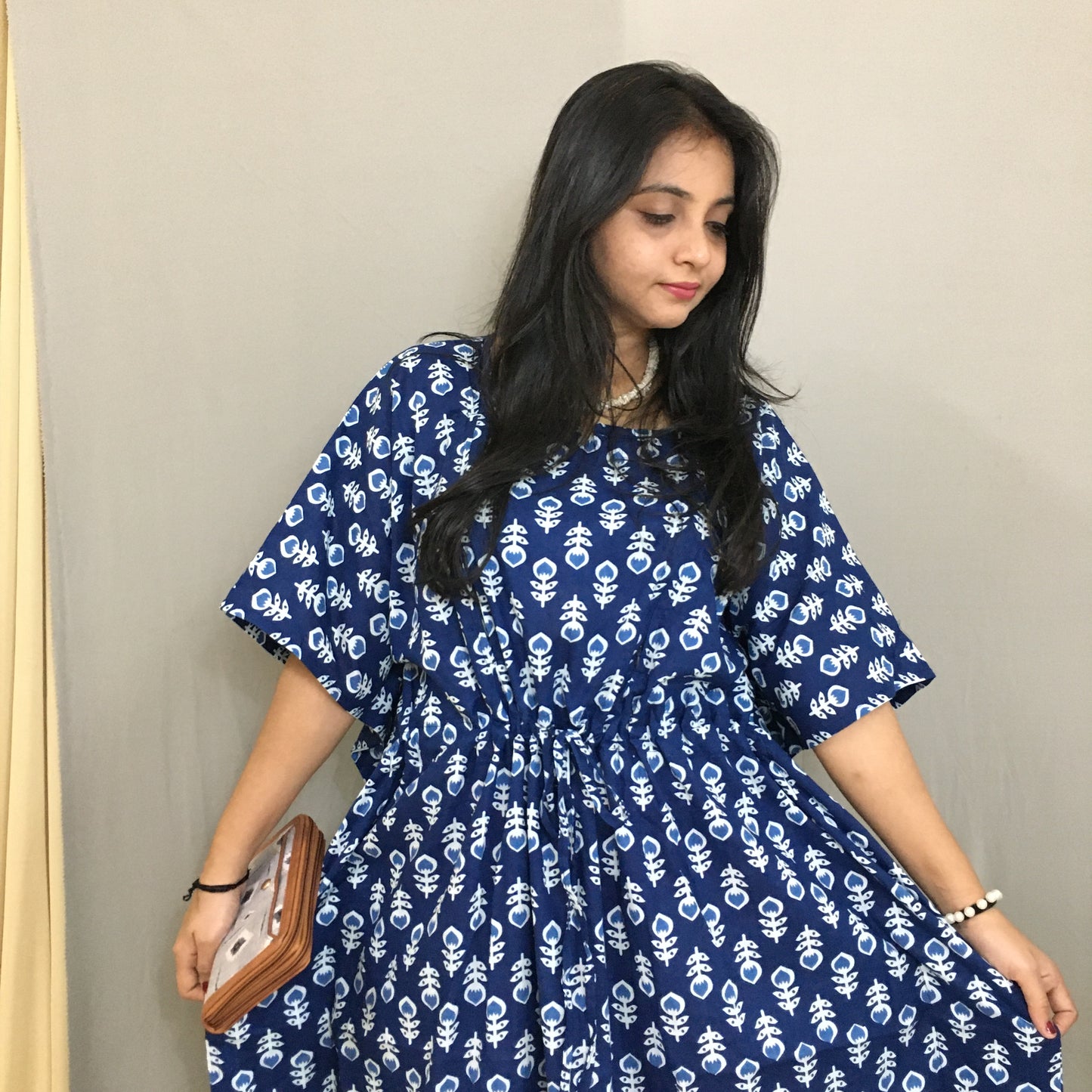 Maternity / Feeding Zips - Kaftan - Free Size - Pure Cotton - Dno - 40 - Blue