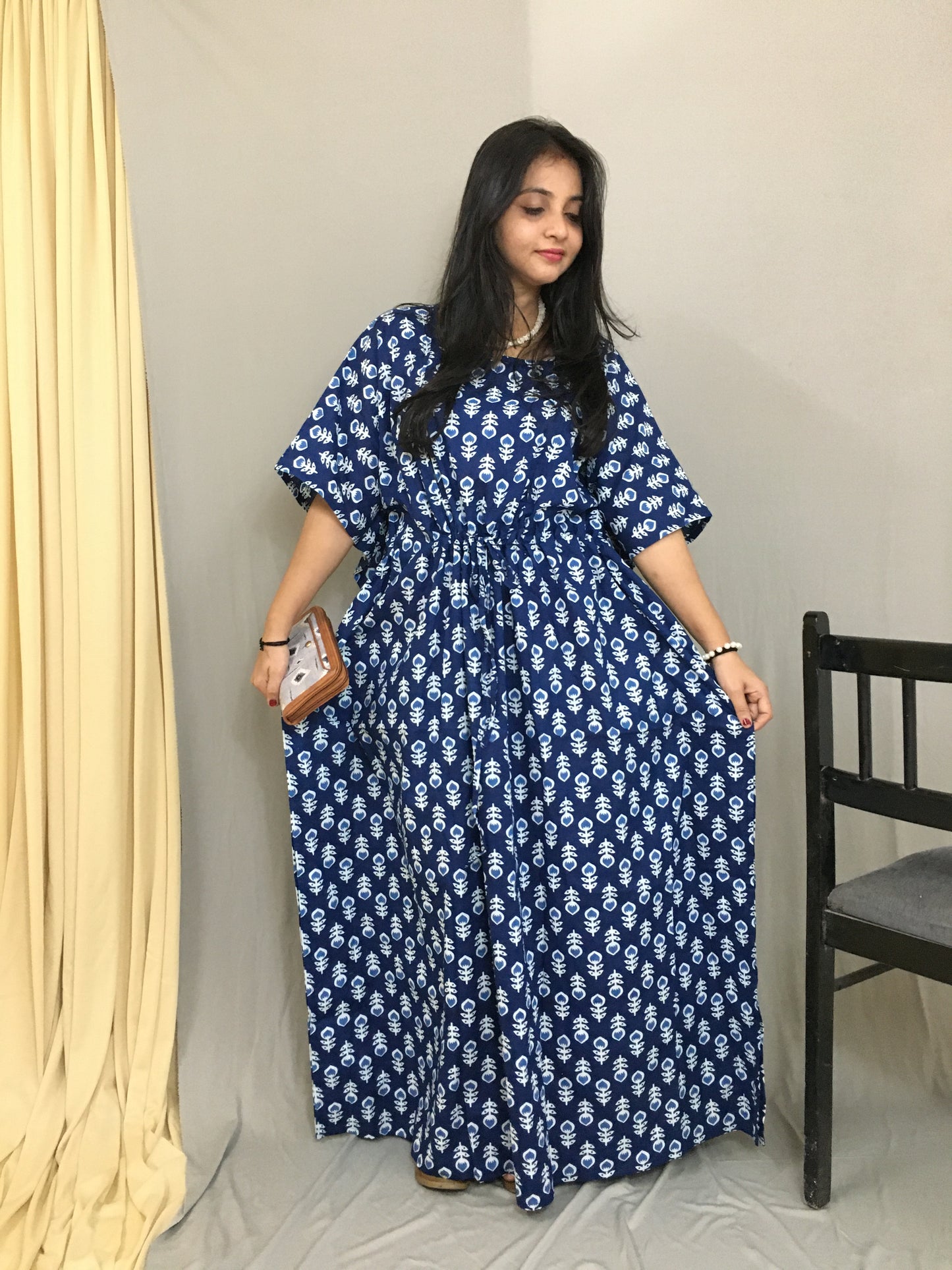 Maternity / Feeding Zips - Kaftan - Free Size - Pure Cotton - Dno - 40 - Blue