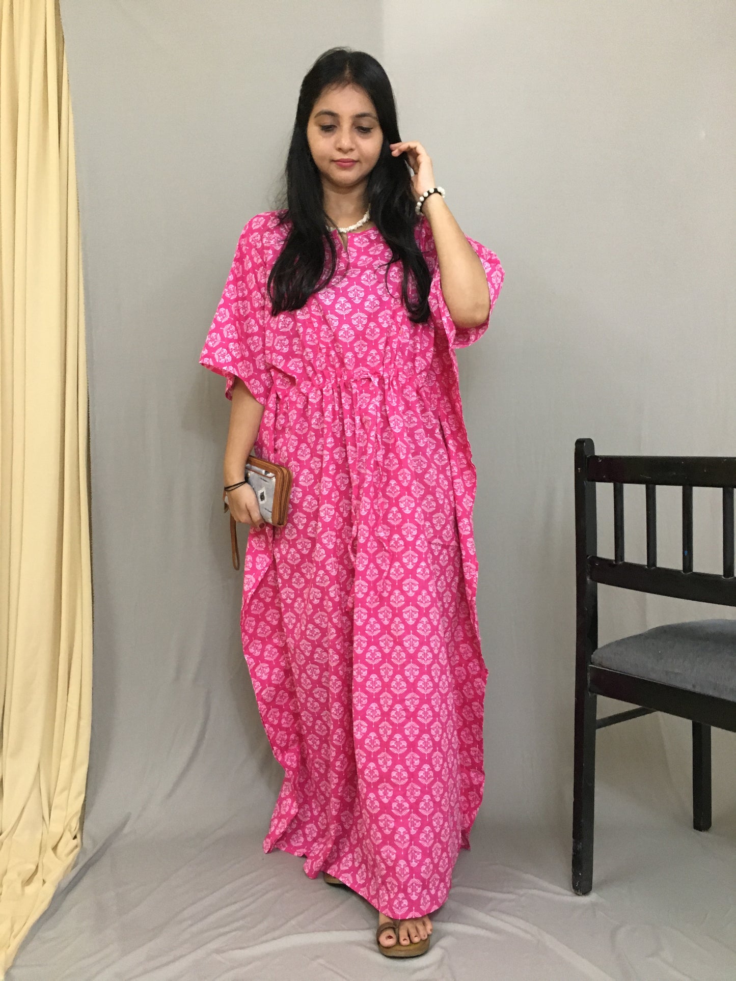 Maternity / Feeding Zips - Kaftan - Free Size - Pure Cotton - Dno - 37 - Pink