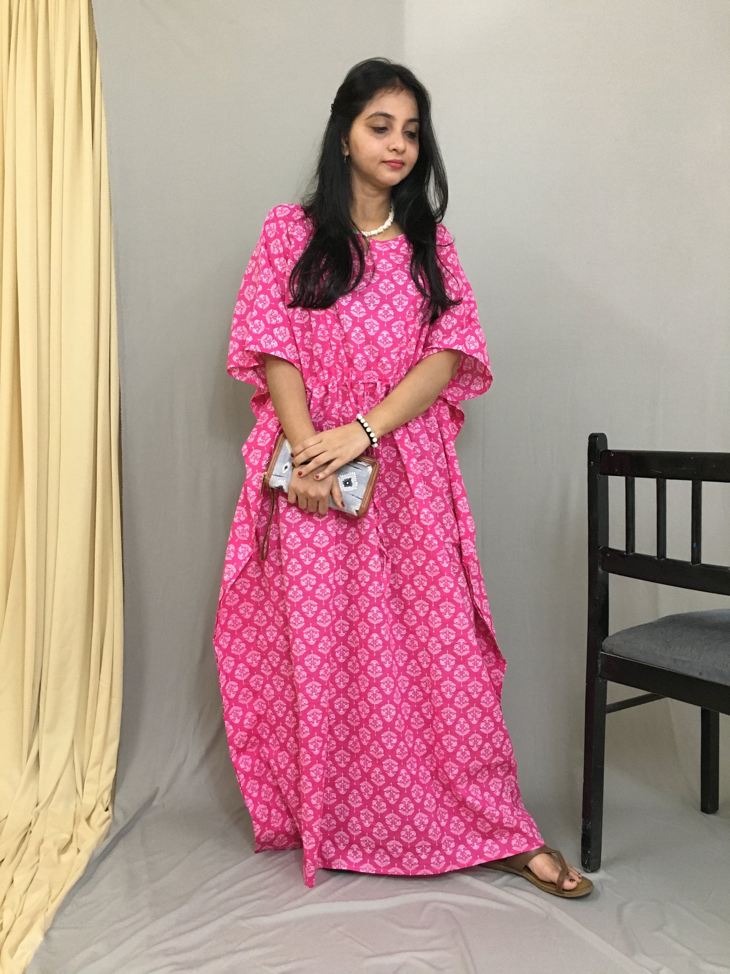 Maternity / Feeding Zips - Kaftan - Free Size - Pure Cotton - Dno - 37 - Pink