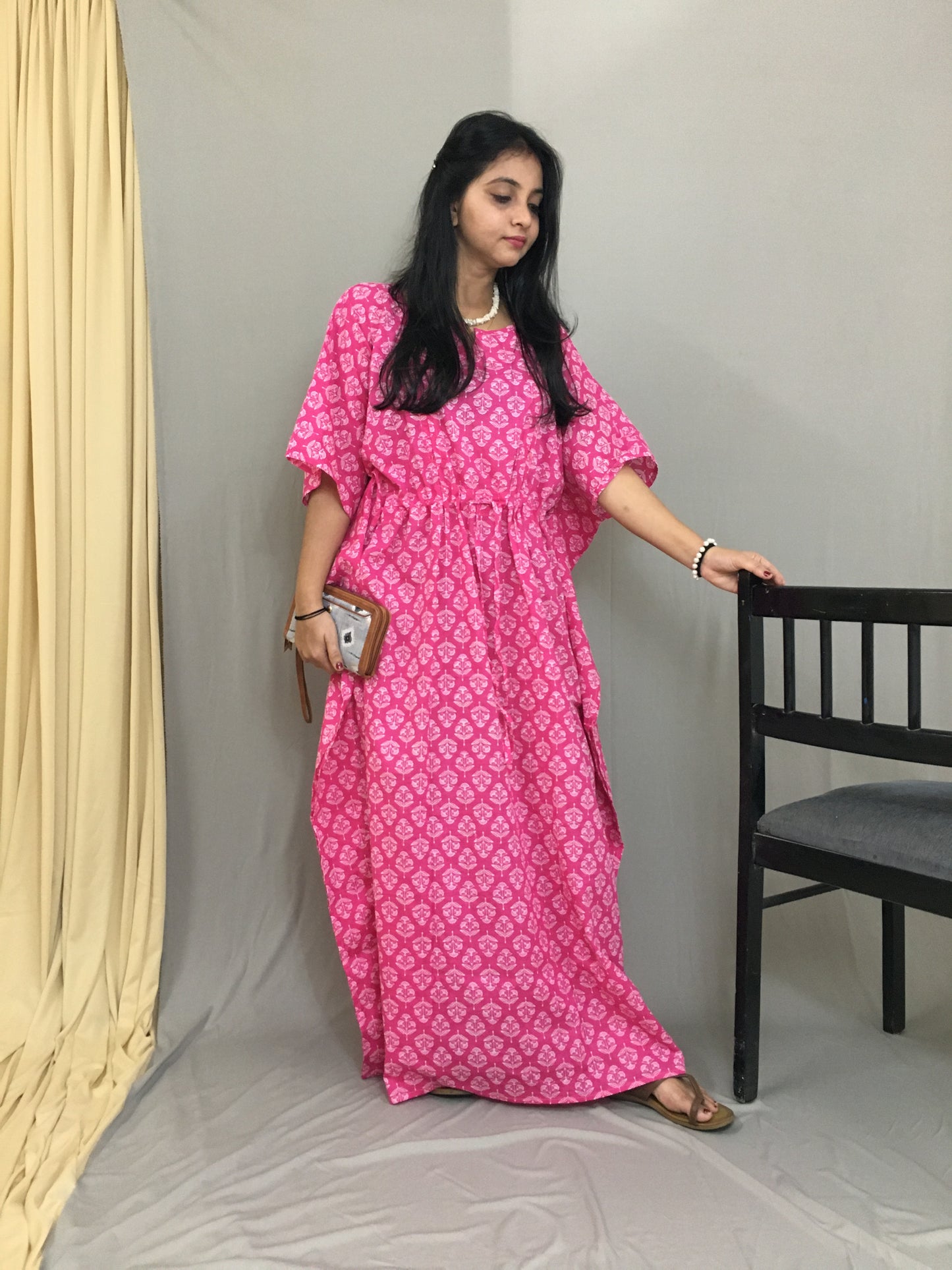 Maternity / Feeding Zips - Kaftan - Free Size - Pure Cotton - Dno - 37 - Pink