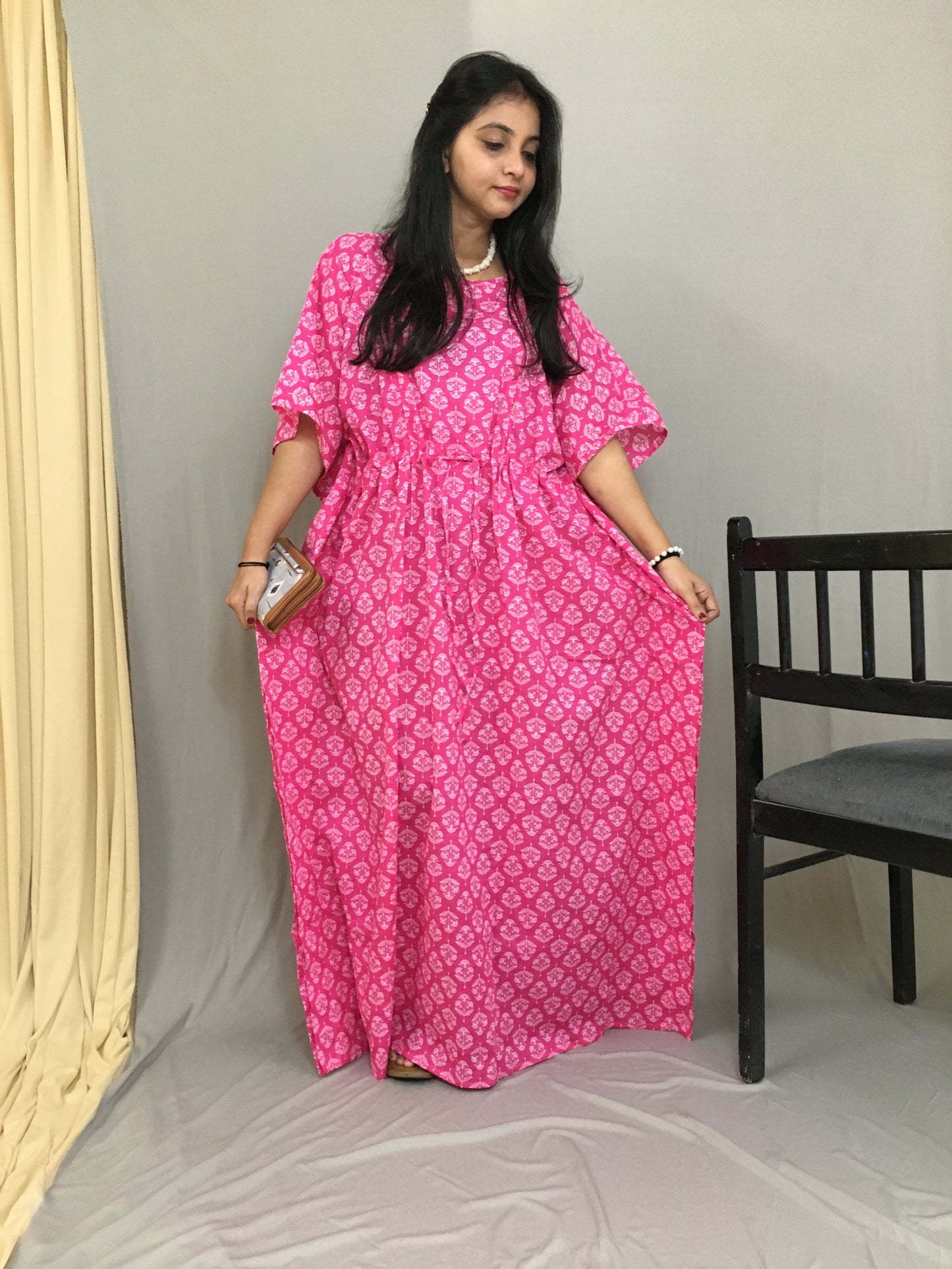 Maternity / Feeding Zips - Kaftan - Free Size - Pure Cotton - Dno - 37 - Pink