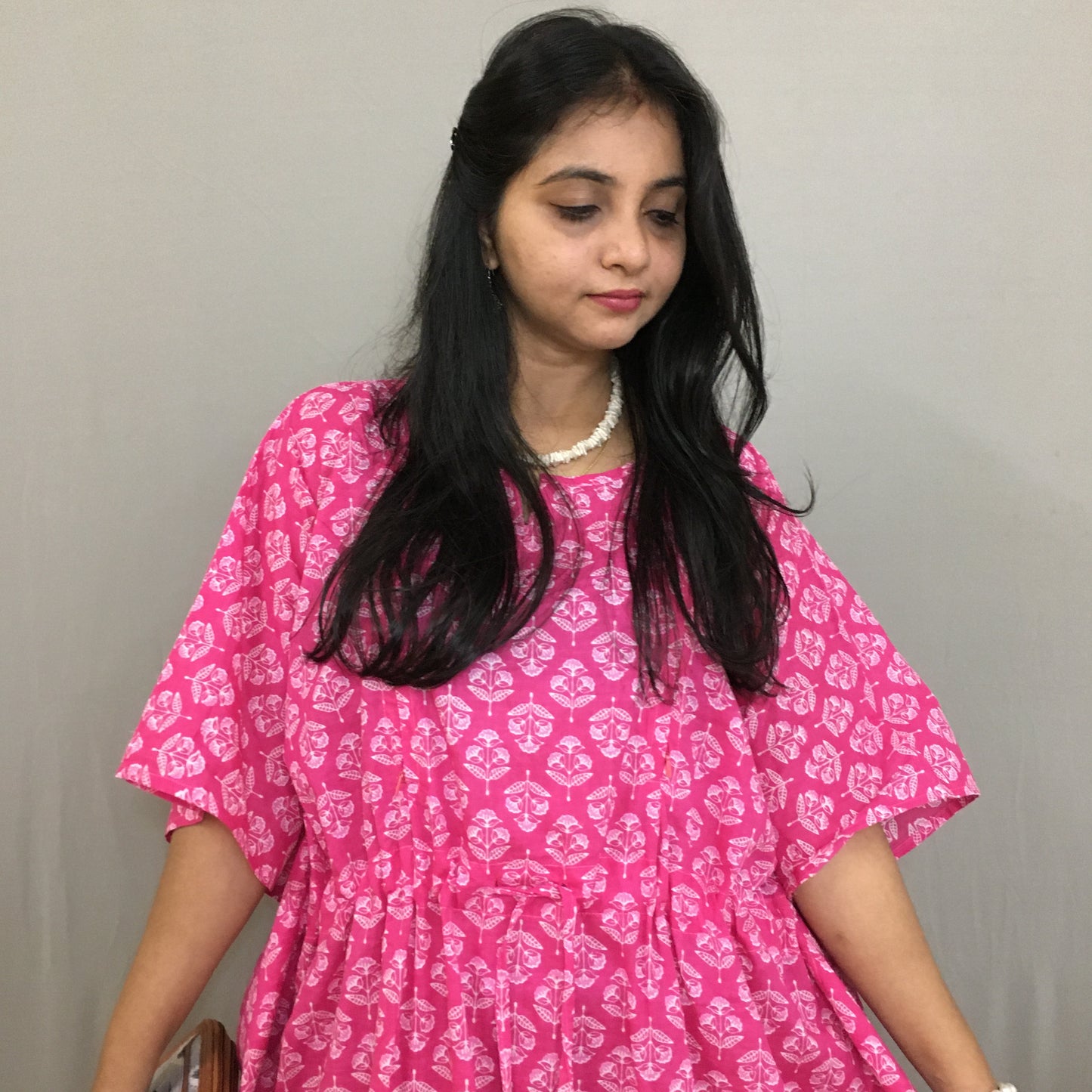 Maternity / Feeding Zips - Kaftan - Free Size - Pure Cotton - Dno - 37 - Pink
