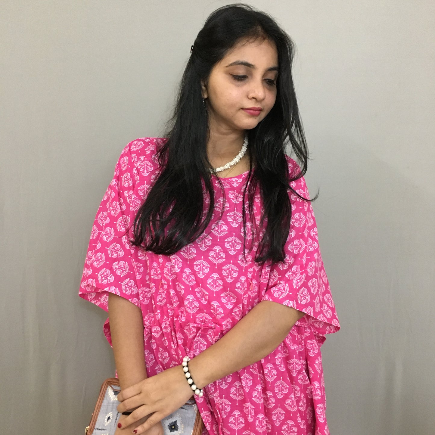 Maternity / Feeding Zips - Kaftan - Free Size - Pure Cotton - Dno - 37 - Pink