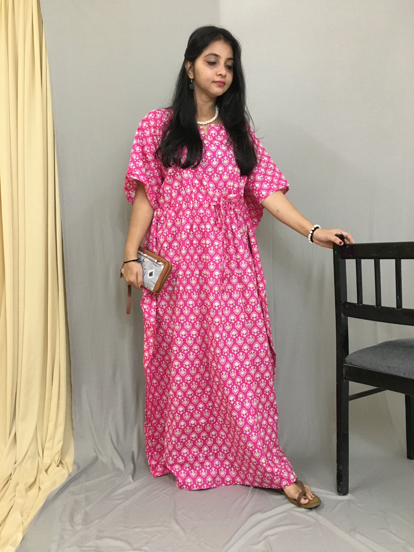 Maternity / Feeding Zips - Kaftan - Free Size - Pure Cotton - Dno - 39 - Pink
